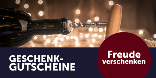 Korken in Flaschenhals mit Gutscheinschriftzug