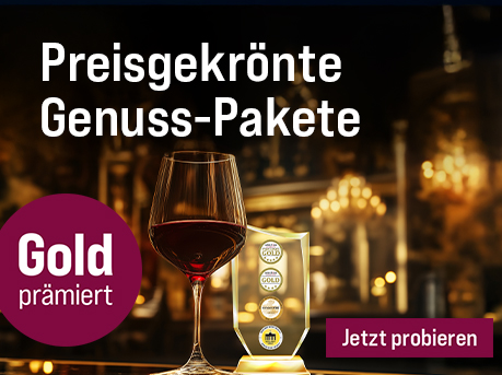 Silkes Weinkeller Weinaktion mit dem Slogan "Ausgezeichnete Weine, perfekt kombiniert. Preisgekrönte Genuss-Pakete". Im Hintergrund ein Glas Rotwein neben einer Auszeichnung. Hinweis auf "Gold prämiert". Unten Button "Jetzt probieren".