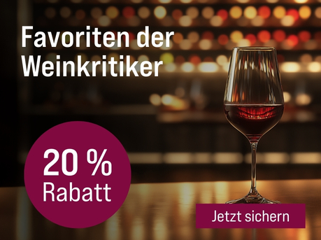 Silkes Weinkeller Weinaktion mit dem Slogan "Entdecken Sie prämierte Weine zum Vorteilspreis. Favoriten der Weinkritiker". Im Hintergrund ein Weinregal, davor ein Glas Rotwein auf einem Tisch. Hinweis auf "20 % Rabatt". Unten Button "Jetzt sichern".
