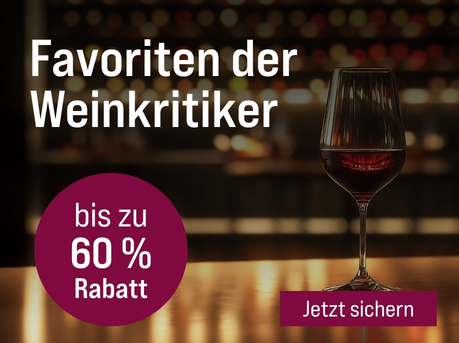 Silkes Weinkeller Weinaktion mit dem Slogan "Entdecken Sie prämierte Weine zum Vorteilspreis. Favoriten der Weinkritiker". Im Hintergrund eine Bar und ein Glas Rotwein auf einem Tresen. Hinweis auf "bis zu 60 % Rabatt". Unten Button "Jetzt sichern".