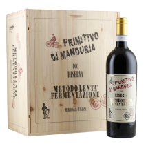 6 Flaschen Metodo Lenta Fermentazione Primitivo di Manduria Riserva 2022 in original Holzkiste