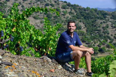 Der Winzer Albert Costa sitzt bei gutem Wetter in seinem Weinberg